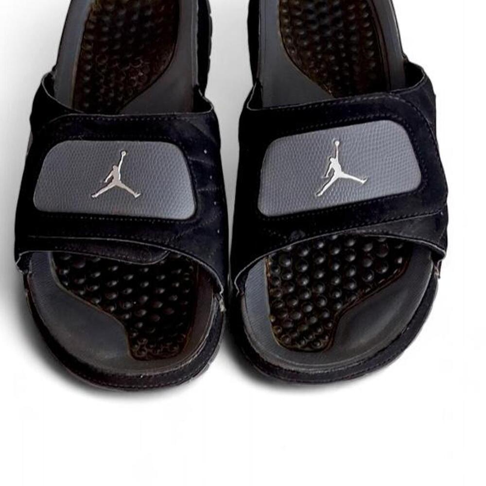 Jordan Hydro 12 Retro Black Metallic Silver Slides Men's Size 10